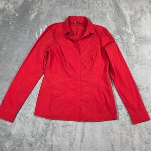Lafayette 148 Top 4 Red Stretch Fitted Office Preppy Holiday Popover Blouse